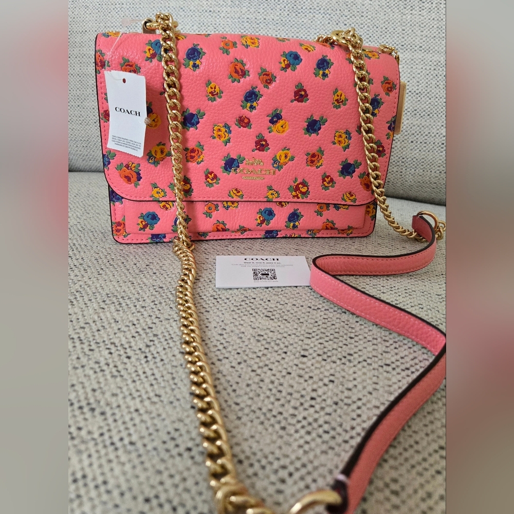 NWT COACH Leather Crossbody Pink Lemonade Floral Bag - Picture 2 of 16